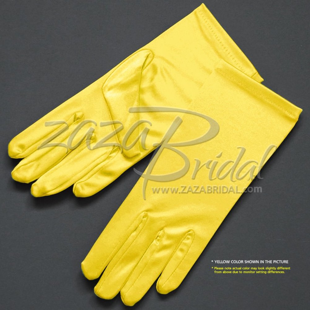 Shiny Stretch Satin Dress Gloves Wrist Length 2BL - Yellow